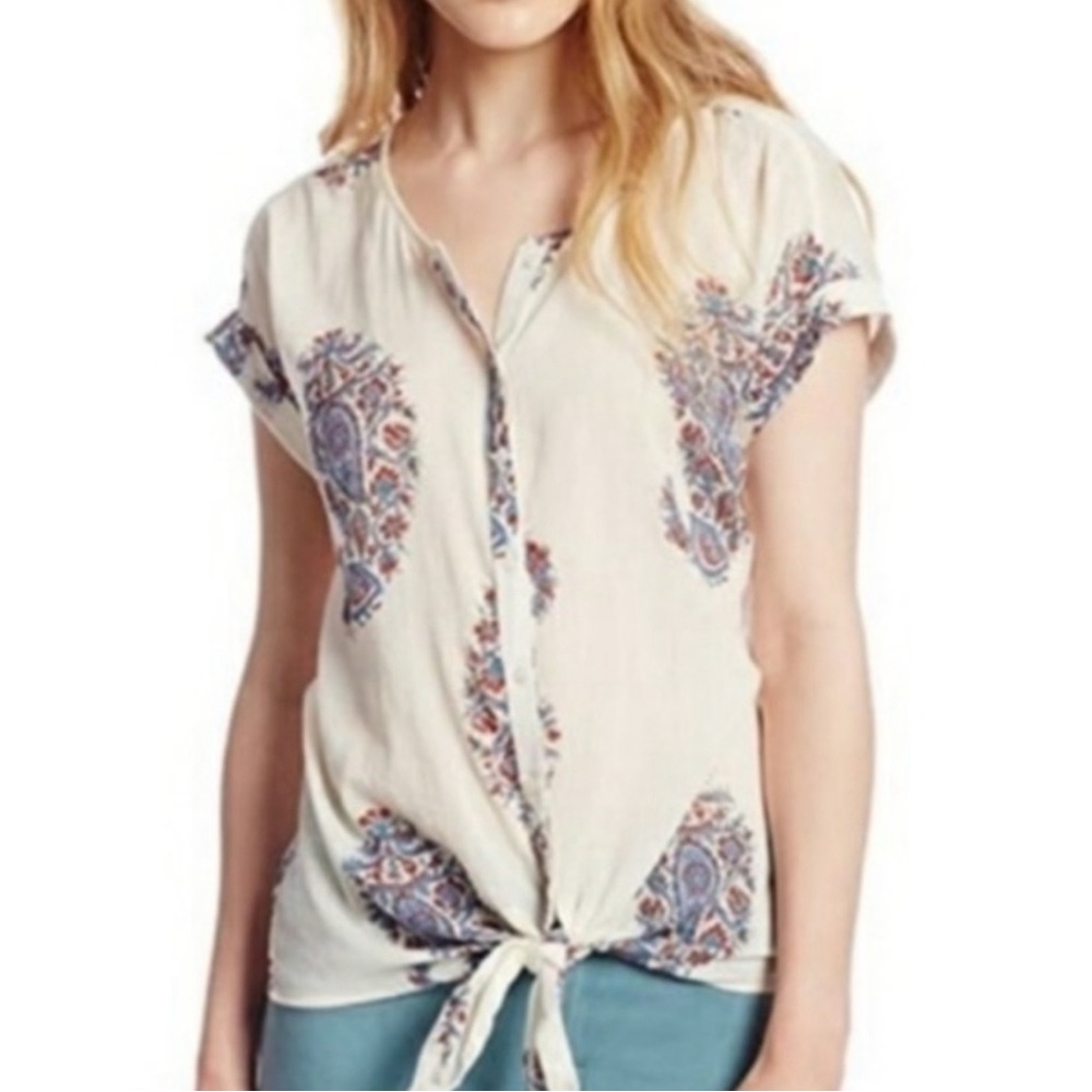 PETER DUNHAM X LUCKY BRAND GAUZY PAISLEY TIE FRONT TOP SZ 2X